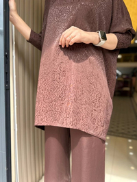 Nuss Triko 23K5005 Kahve Saten Leopar Desen Pantolonlu Takım