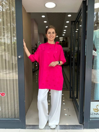 Nuss Triko 23Y5001 Fuşya Yaka Bağlamalı Gömlek