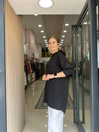 Nuss Triko 23Y5001 Siyah Yaka Bağlamalı Gömlek