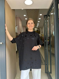 Nuss Triko 23Y5001 Siyah Yaka Bağlamalı Gömlek