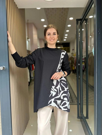 Nuss Triko 23Y5009 Siyah Ön Detaylı Tunik