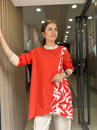Nuss Triko 23Y5009 Turuncu Ön Detaylı Tunik
