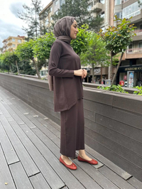 Nuss Triko 24K-029 Kahve Etekli Triko Takım