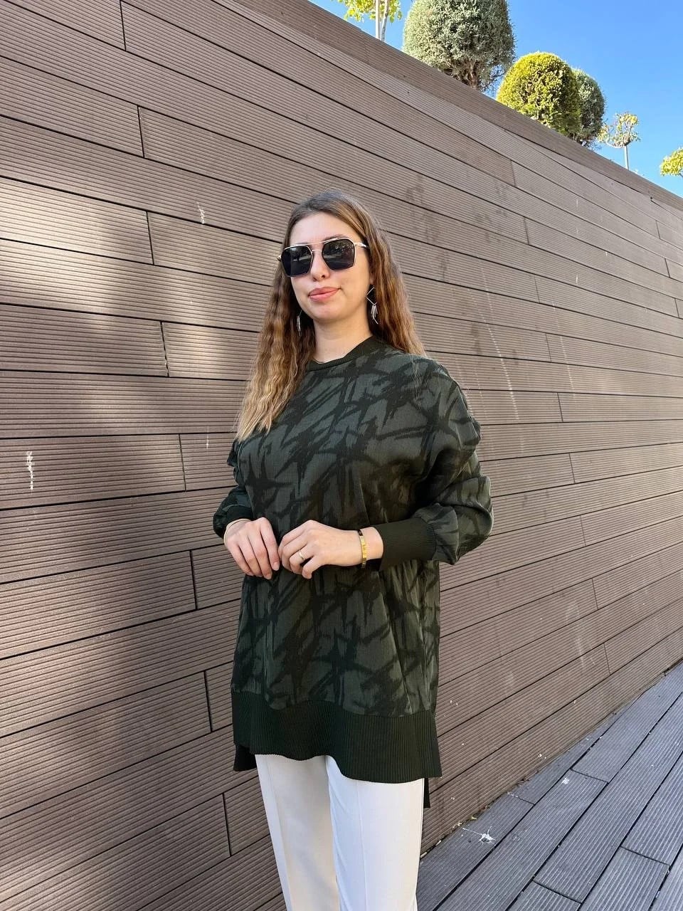 Nuss Triko 25K3004 Yeşil Desenli Tunik