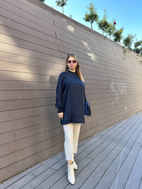 Nuss Triko 25K3005 Lacivert İpek Tunik
