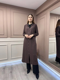 Nuss Triko 25K512 Kahverengi Düğmeli Uzun Triko Hırka