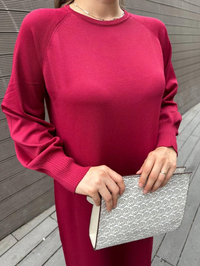 Nuss Triko 25K518 Bordo Triko Düz Elbise