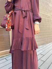 Nuss Triko 25Y2052 Bordo Fırfır Detaylı Elbise