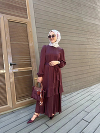 Nuss Triko 25Y2052 Bordo Fırfır Detaylı Elbise