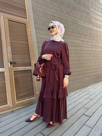 Nuss Triko 25Y2052 Bordo Fırfır Detaylı Elbise