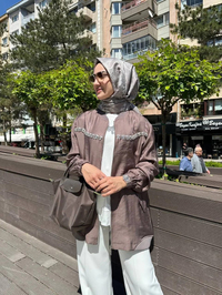 Nuss Triko 25Y6038 Kahve Taş Detaylı Kap