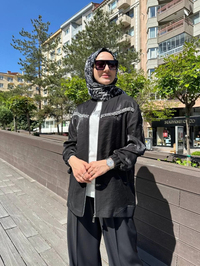 Nuss Triko 25Y6038 Siyah Taş Detaylı Kap