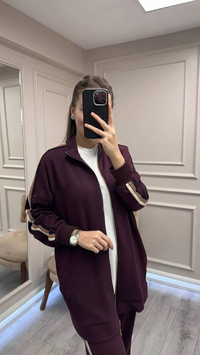 Nuss Triko 26K1039 Bordo Yanları Şerit Detaylı Takım