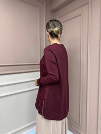 Nuss Triko 26K3002 Bordo Önü Leopar Desen Arkası Triko Tunik