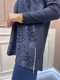 Nuss Triko 26K3002 Lacivert Önü Leopar Desen Arkası Triko Tunik