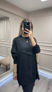 Nuss Triko 26K3003 Siyah Önü Detaylı Tunik