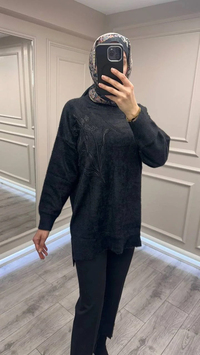 Nuss Triko 26K7004 Siyah Angora Kazak