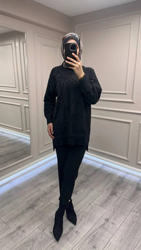 Nuss Triko 26K7004 Siyah Angora Kazak
