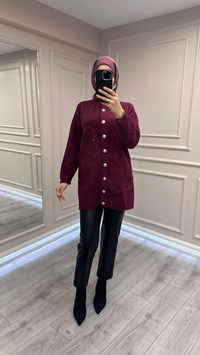 Nuss Triko 26K7007 Bordo Angora Hırka