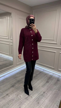 Nuss Triko 26K7007 Bordo Angora Hırka