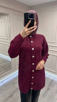 Nuss Triko 26K7007 Bordo Angora Hırka