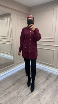Nuss Triko 26K7008 Bordo Angora Hırka