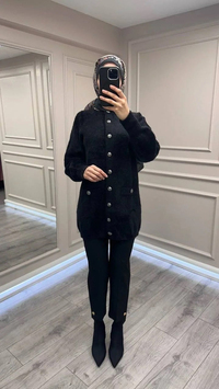 Nuss Triko 26K7008 Siyah Angora Hırka
