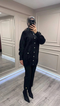 Nuss Triko 26K7008 Siyah Angora Hırka
