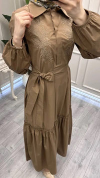 Nuss Triko 26Y2040 Camel Kemerli Gömlek Elbise