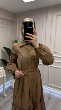 Nuss Triko 26Y2040 Camel Kemerli Gömlek Elbise