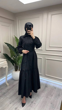 Nuss Triko 26Y2040 Siyah Kemerli Gömlek Elbise