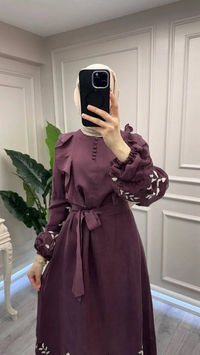 Nuss Triko 26Y2053 Bordo Nakış İşleme Detaylı Elbise