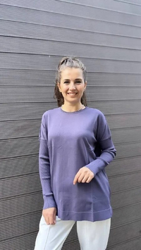 Nuss Triko NS23K116 Lila Kolu Ribanalı Triko Tunik