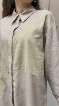 QOOQ 23FW226 Bej Çizgi Garni Gömlek
