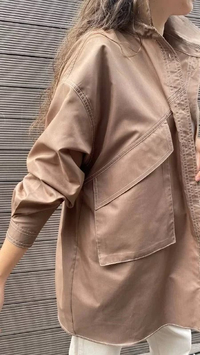 QOOQ 23FW233 Kahve Tek Cep Detaylı Gömlek