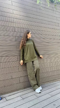 QOOQ 23FW302 Haki Bol Paça Pantolon