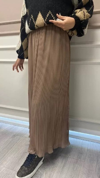 QOOQ 23FW509 Kahve Dar Pilise Etek