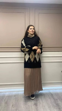 QOOQ 23FW509 Kahve Dar Pilise Etek
