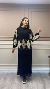 QOOQ 23FW509 Siyah Dar Pilise Etek