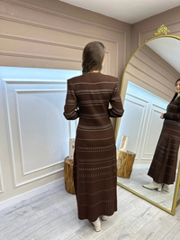 Qooq 24FW404 Kahve Triko Elbise