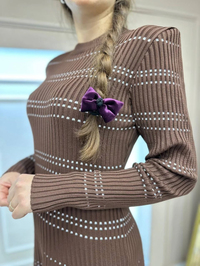 Qooq 24FW404 Kahve Triko Elbise