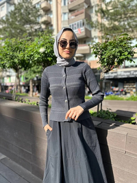Qooq 24SS699 Antrasit Triko Hırka