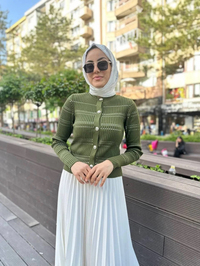 Qooq 24SS699 Haki Triko Hırka