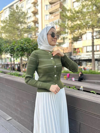 Qooq 24SS699 Haki Triko Hırka