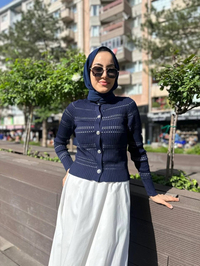 Qooq 24SS699 Lacivert Triko Hırka