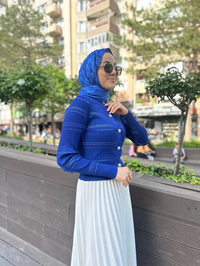 Qooq 24SS699 Saks Mavi Triko Hırka