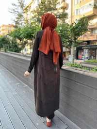 RedShow 23010 Kahverengi Önü Şerit Şifonlu Kap