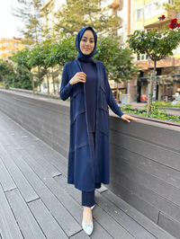 RedShow 23010 Lacivert Önü Şerit Şifonlu Kap