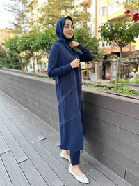 RedShow 23010 Lacivert Önü Şerit Şifonlu Kap