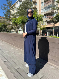 RedShow 25165 Lacivert Şerit Detaylı Ferace